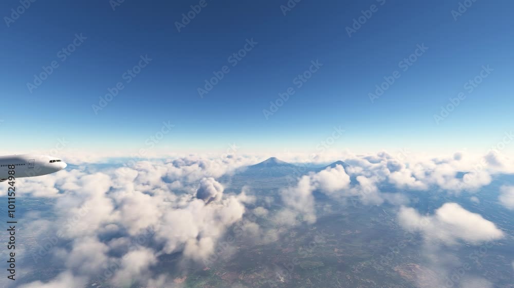 Airliner aircraft flying high above clouds and sky Airliner aircraft flying high above clouds and sky