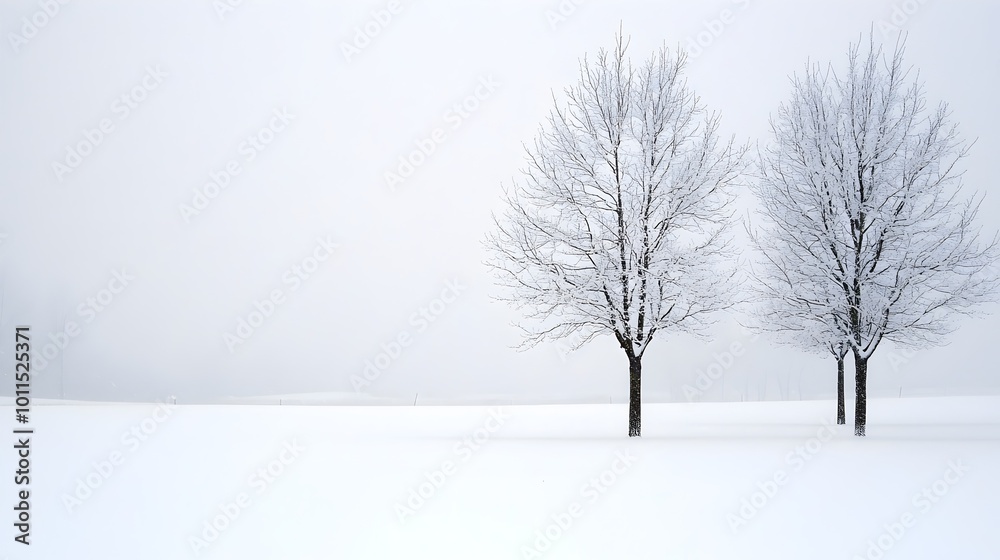 Winter Serenity - Barren Trees in Snow-Dusted Fields Under Cold Winds Capturing the Stillness and Calm of the Countryside During Winters First Snow Winter Serenity - Barren Trees in Snow-Dusted Fields Under Cold Winds Capturing the Stillness and Calm of the Countryside During Winters First Snow