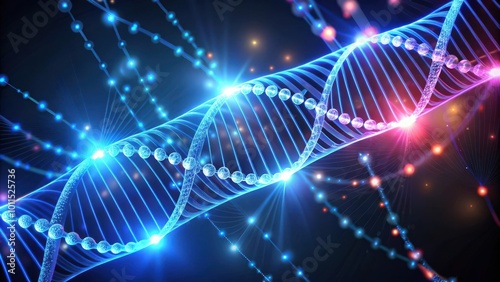 A Glowing Double Helix of DNA, Intertwined with a Network of Connections, Representing the Complexity and Wonder of Genetic Code