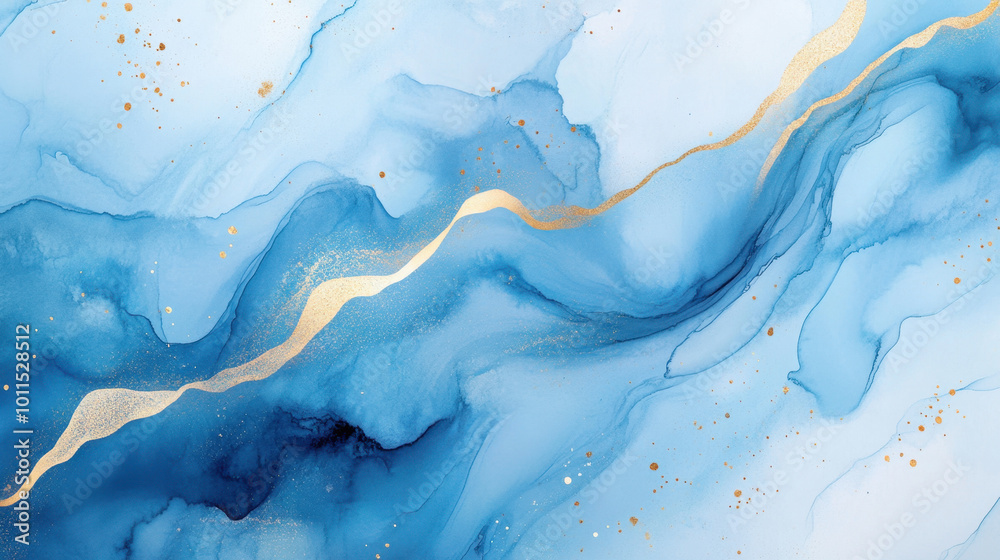 Soft blue waves with golden accents form a serene abstract landscape of flowing colors Soft blue waves with golden accents form a serene abstract landscape of flowing colors