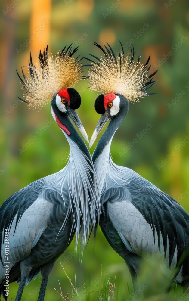 Fototapeta premium gray-crowned cranes in love