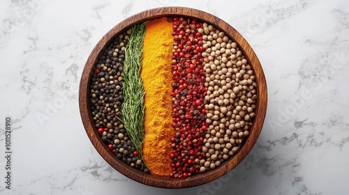 Colorful Array of Spices in a Wooden Bowl photo