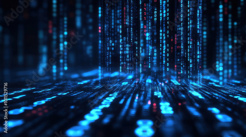 The mesmerizing dance of binary code lights up the digital landscape in shades of blue