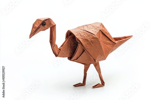 Towering Origami Ostrich: Ultra-Realistic UHD Image on White Surface photo