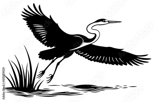  Heron in Flight Silhouette: A Graceful Heron Soaring Above Water