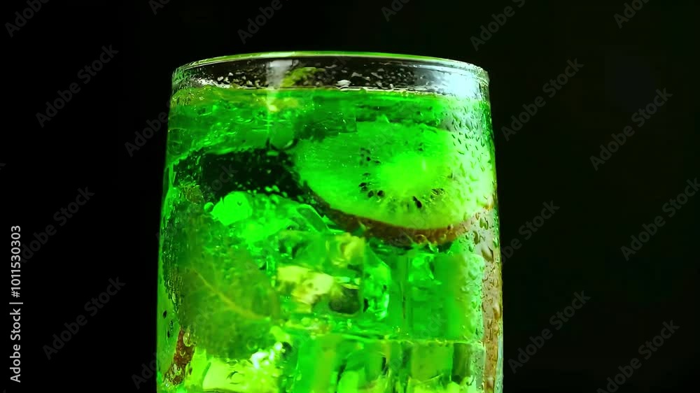 Summer green drink with lemon, lime and mint, ice on isolated black background. Direct perspective, cool, refreshing close-up photo Concept Super Slow Motion Animation, 4k Video Summer green drink with lemon, lime and mint, ice on isolated black background. Direct perspective, cool, refreshing close-up photo Concept Super Slow Motion Animation, 4k Video