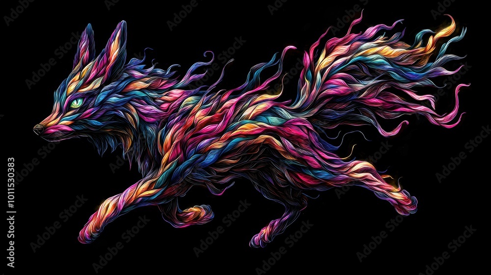 Fototapeta Dreamlike Surreal Animal in Bright Fluid Colors  Imaginative Creature from Fantasy World