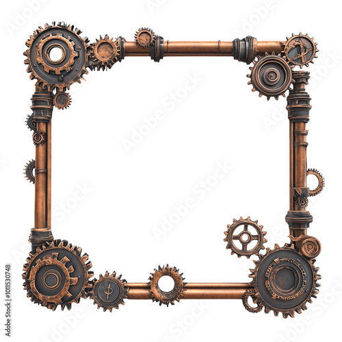 Steampunk gear square border isolated transparent generative ai, generative ai