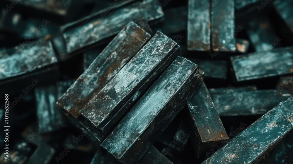 A collection of industrial cast iron bars with a weathered patina, showcasing the rugged texture and aged appearance, perfect for industrial or mechanical themes. A collection of industrial cast iron bars with a weathered patina, showcasing the rugged texture and aged appearance, perfect for industrial or mechanical themes.