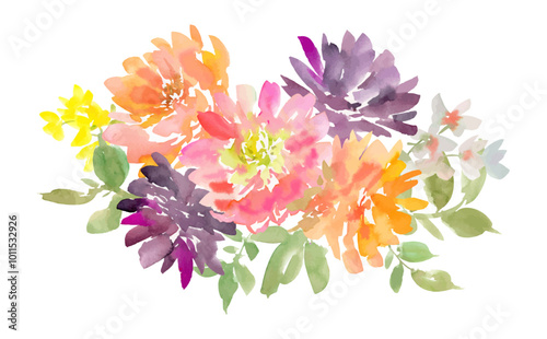 Watercolor-painted abstract dahlia bouquet vector illustration. Hand-painted autumn flower illustration.