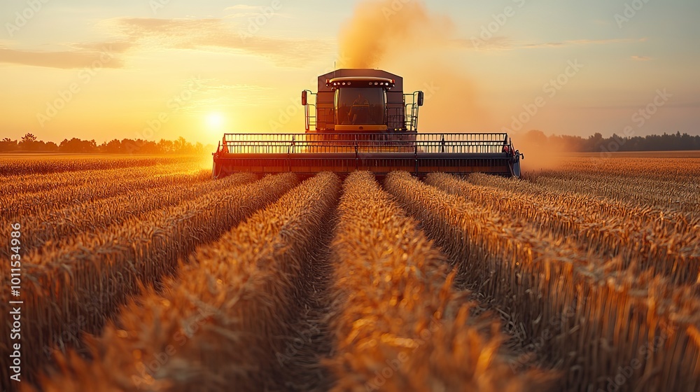 Fototapeta premium a combine harvester in wheat field with stock market graph overlay symbolizing the connection between agriculture ,grain market trends