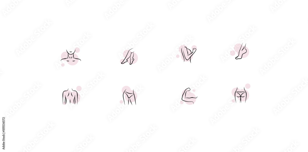 Human body parts icon set. Outline icons and logos. Icons of legs, arms, face, back, neck, foot Human body parts icon set. Outline icons and logos. Icons of legs, arms, face, back, neck, foot