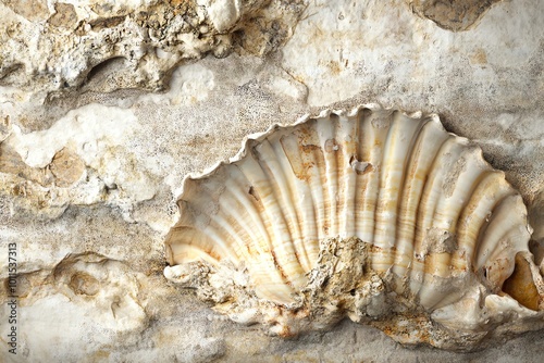 Rock with fossilized shell detail photo