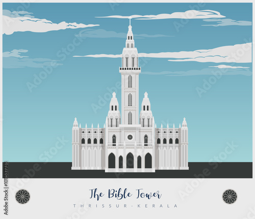The Bible Tower  - Tallest Church Tower - Thrissur - Stock Illustration