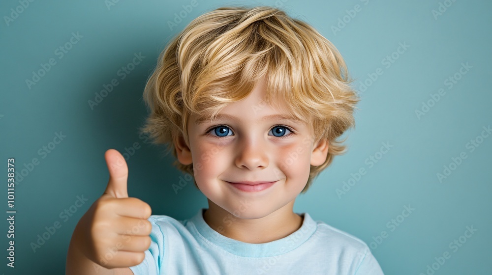 a happy boy with blonde hair and blue eyes, isolated on a solid color background in a thumbs up pose, a happy boy with blonde hair and blue eyes, isolated on a solid color background in a thumbs up pose,