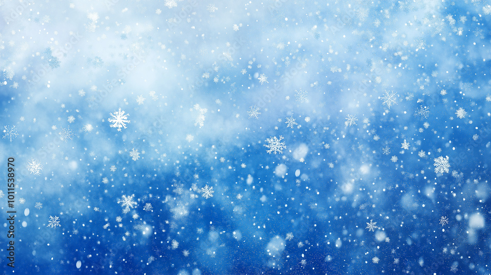 Beautiful snowflakes dancing against a blue background in a magical scene Beautiful snowflakes dancing against a blue background in a magical scene