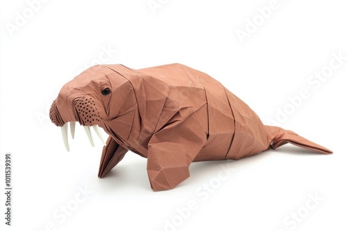 Mighty Origami Walrus: High-Definition Capture on Clean White Surface photo