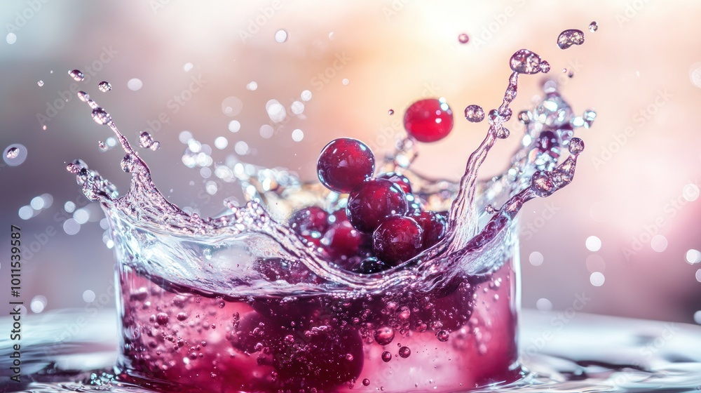 A splash of berries in a vibrant liquid, capturing the essence of refreshment and vitality. A splash of berries in a vibrant liquid, capturing the essence of refreshment and vitality.
