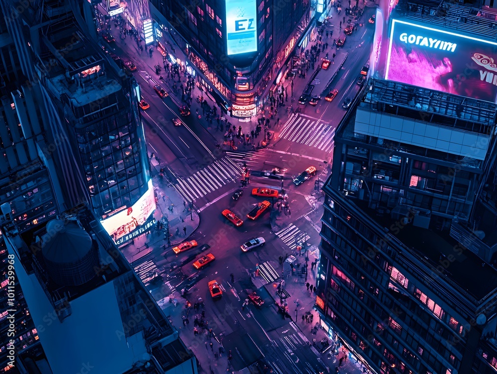 Nighttime Cityscape with Neon Signs Nighttime Cityscape with Neon Signs