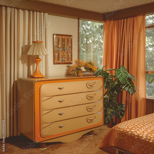 Organized closet with colorful clothing, boxes, and green plants, showcasing a tidy and stylish storage space.

