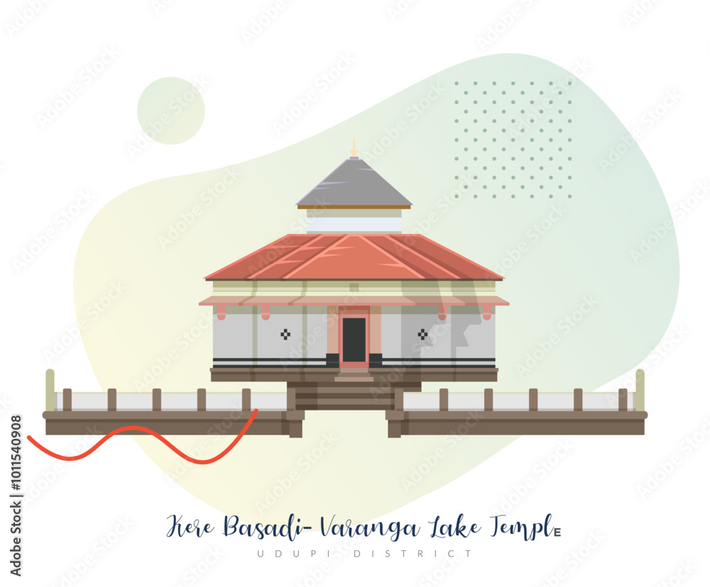 Fototapeta premium Kere Basadi- Varanga Lake Jain Temple - Stock Illustration