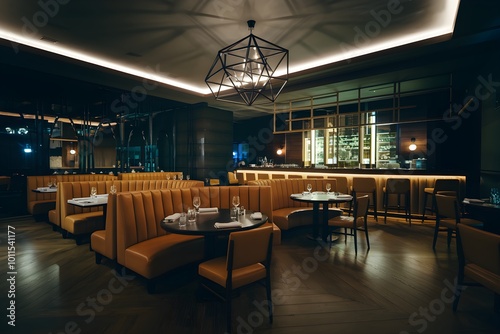 Upscale restaurant with plush booths, ambient lighting, and a luxurious dining atmosphere