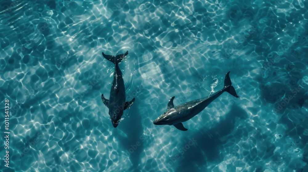 Naklejka premium whales swimming in the blue sea