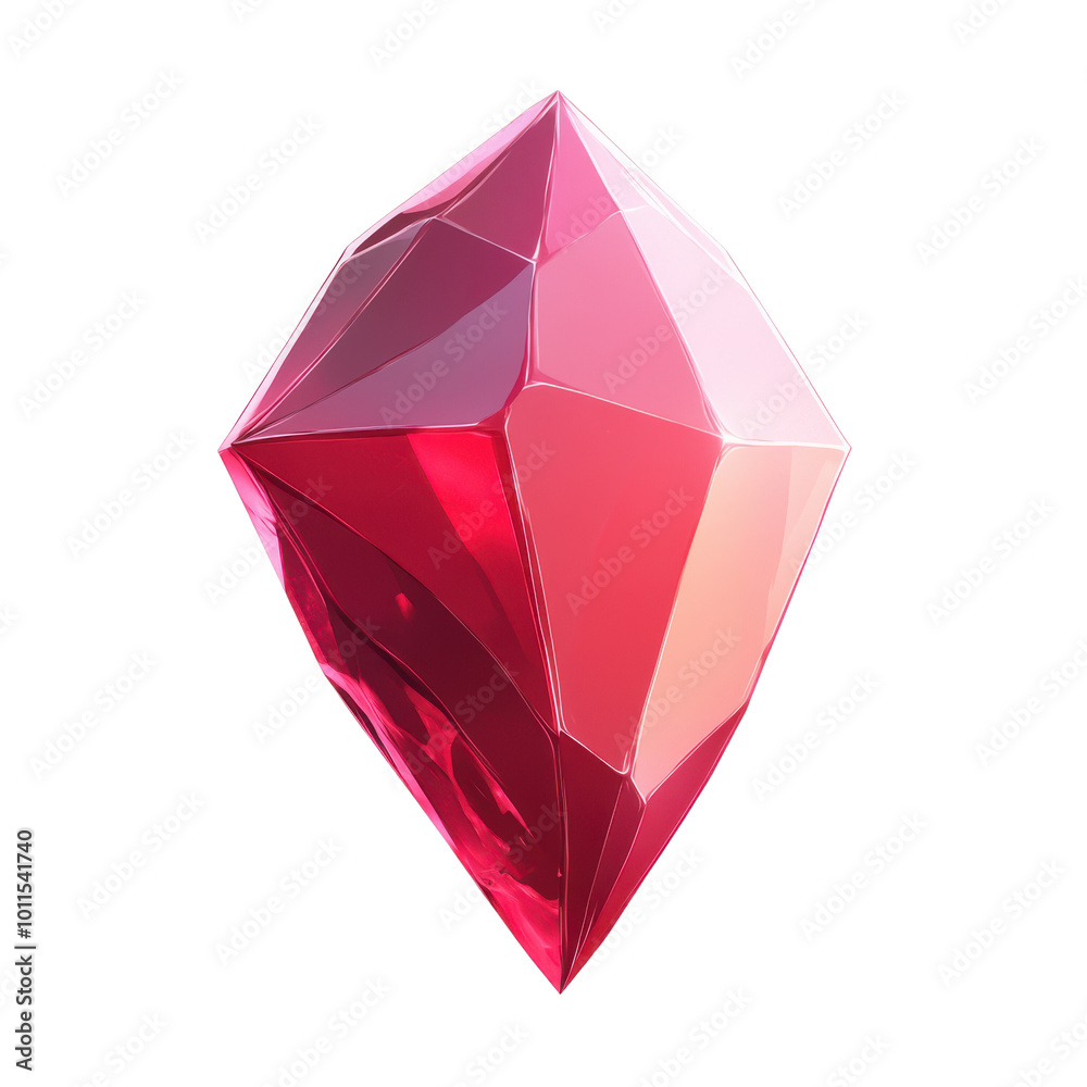 A stunning red crystal gem with sharp facets, set against a white isolated background. A stunning red crystal gem with sharp facets, set against a white isolated background.