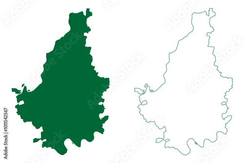 Vadodara district (Gujarat State, Republic of India) map vector illustration, scribble sketch Baroda map