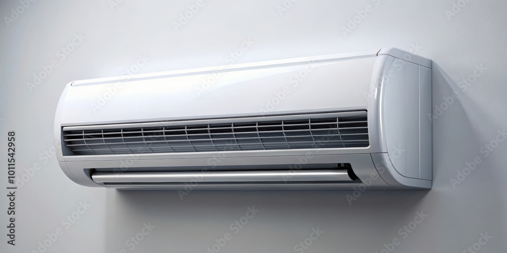 A white air conditioner unit mounted on a wall, showcasing its modern design and functionality.
