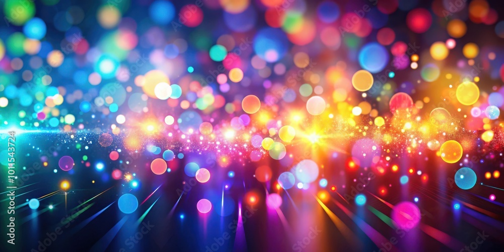 A vibrant and colorful background with glowing bokeh circles and a bright, shining light in the center. A vibrant and colorful background with glowing bokeh circles and a bright, shining light in the center.