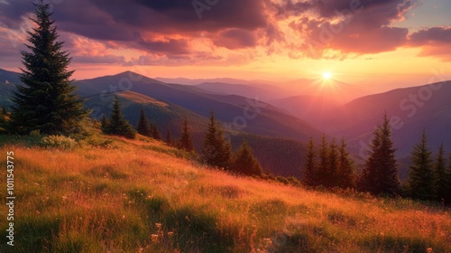 Golden Sunset Over Mountain Range