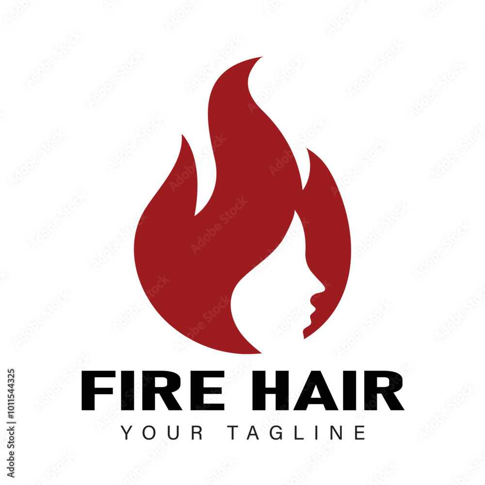 Fototapeta premium Flaming Fire Hair with woman face for Vintage Classic Logo Design