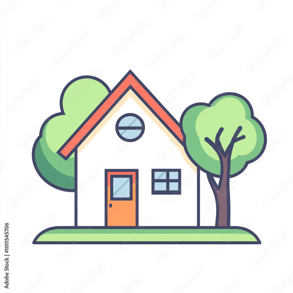 Fototapeta premium A simple icon of a house, featuring simple line art on a white background.
