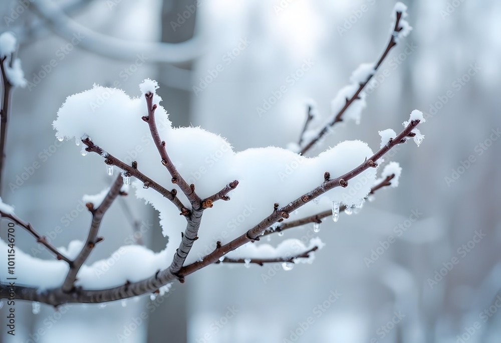 Spruce branch covered with frost. First snow. Snow on a green branch. Christmas season. New year mood