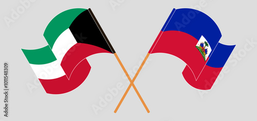 Crossed and waving flags of Kuwait and Republic of Haiti. Vector illustration