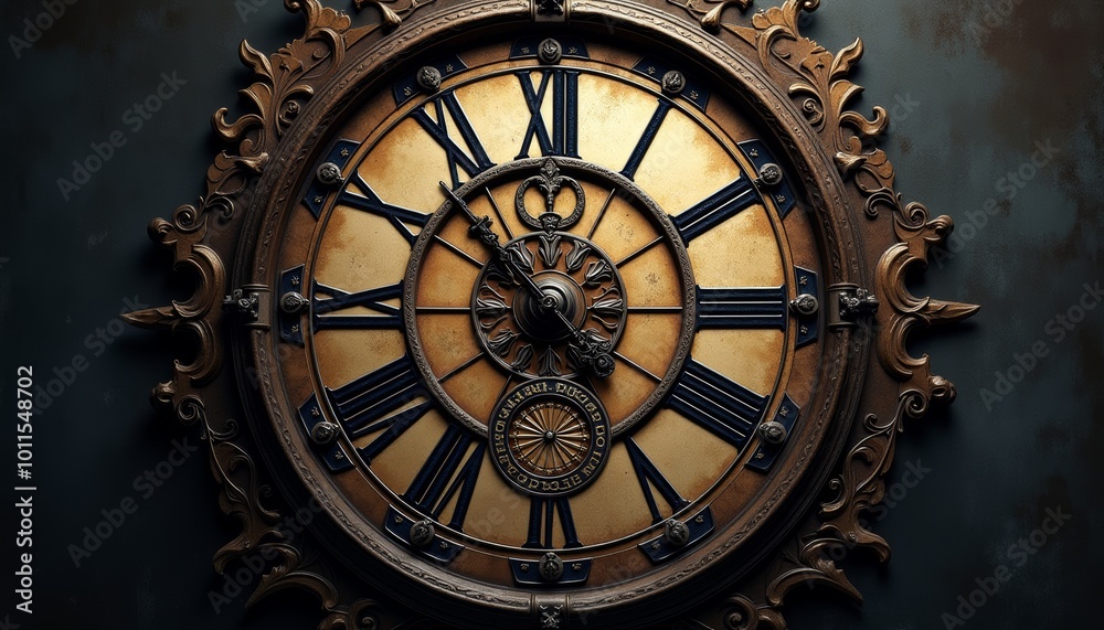 Ornate Steampunk Clock with Intricate Gears in Bronze and Gold