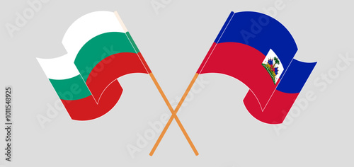 Crossed and waving flags of Bulgaria and Republic of Haiti. Vector illustration