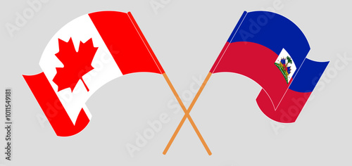 Crossed and waving flags of Canada and Republic of Haiti. Vector illustration