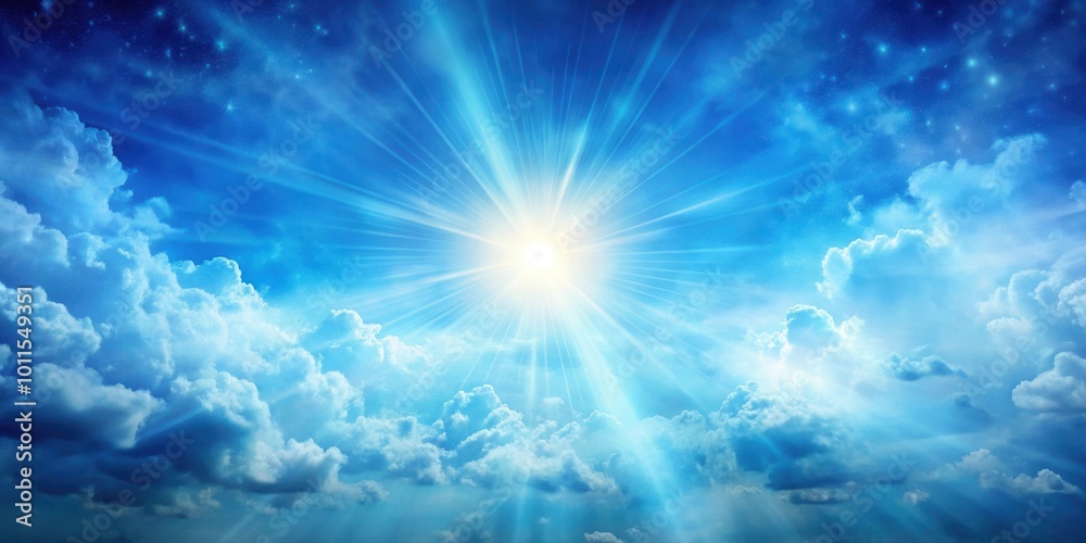 A celestial panorama of radiant sunshine breaking through a canvas of fluffy clouds, with distant twinkling stars adorning the azure sky. A celestial panorama of radiant sunshine breaking through a canvas of fluffy clouds, with distant twinkling stars adorning the azure sky.