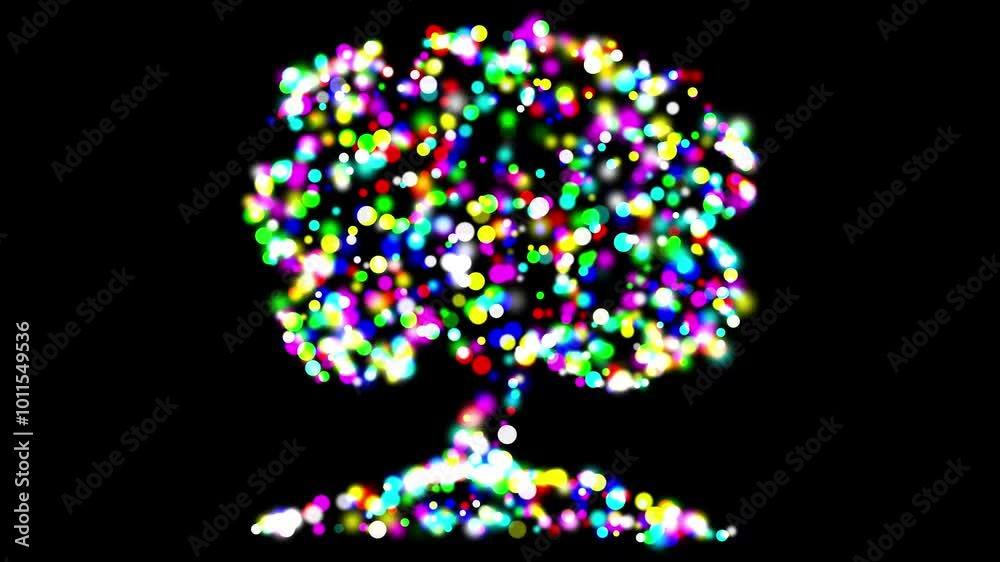 Tree shape with colorful bokeh lights on plain black background Tree shape with colorful bokeh lights on plain black background