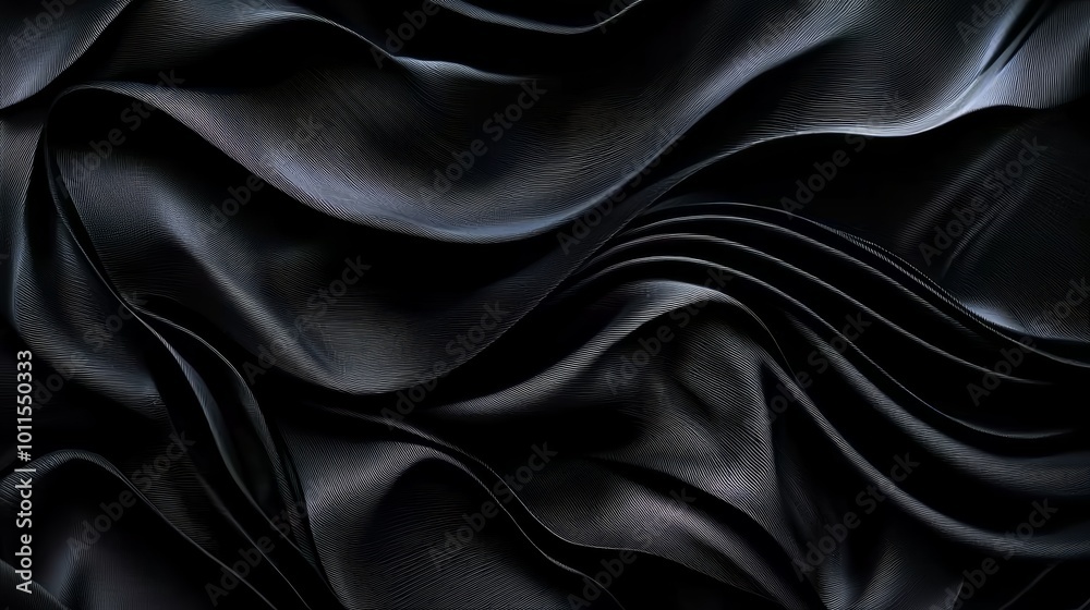 Fototapeta premium Flowing black fabric with rippling textures, soft curves and shadows, minimalistic yet striking, high-fashion abstract concept