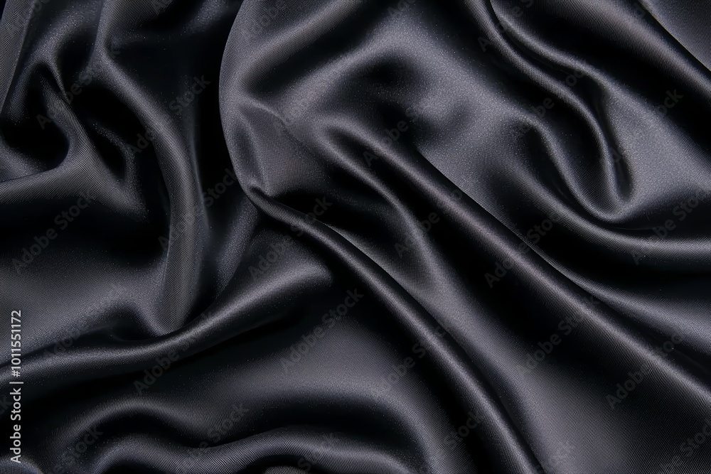 Luxurious black satin fabric with deep folds, abstract pattern of fluid motion, rich textures and elegant monochrome tones Luxurious black satin fabric with deep folds, abstract pattern of fluid motion, rich textures and elegant monochrome tones