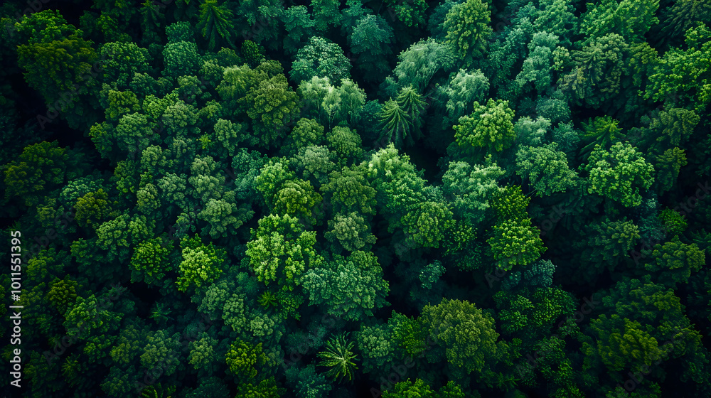 Aerial drone shot top view of dense forest showcasing rich variety of green trees and foliage, creating serene and tranquil atmosphere. lush canopy invites exploration and appreciation natures beauty Aerial drone shot top view of dense forest showcasing rich variety of green trees and foliage, creating serene and tranquil atmosphere. lush canopy invites exploration and appreciation natures beauty