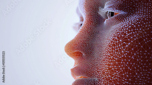 A 3D camera scans faces, creating a digital model made of points. This technology uses neural networks to identify people based on their unique facial features.low poly wireframe. photo