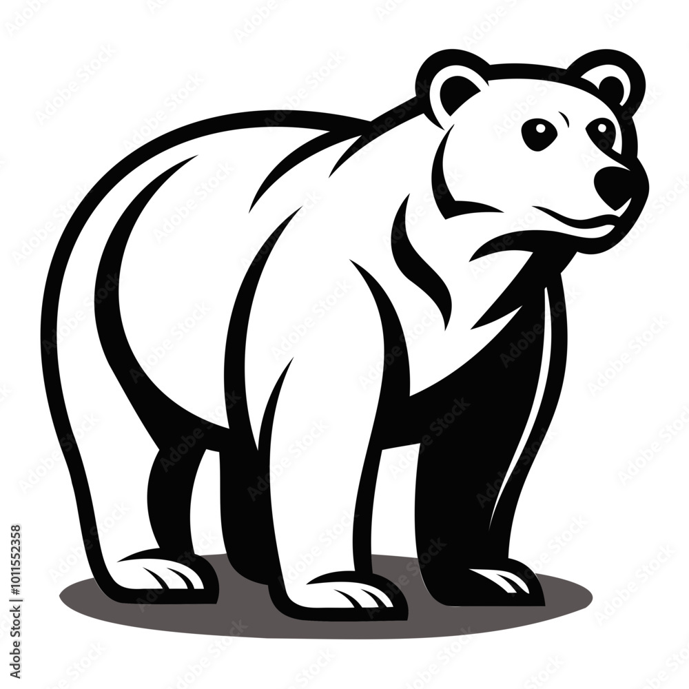 Grizzly or Polar bear black silhouette vector illustration on a white background, Logo icon