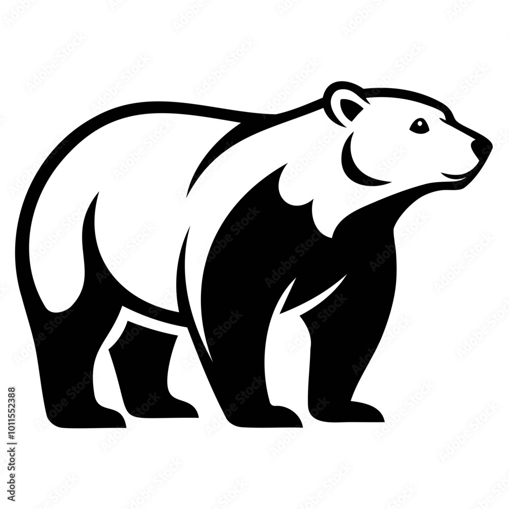 Fototapeta premium Grizzly or Polar bear black silhouette vector illustration on a white background, Logo icon
