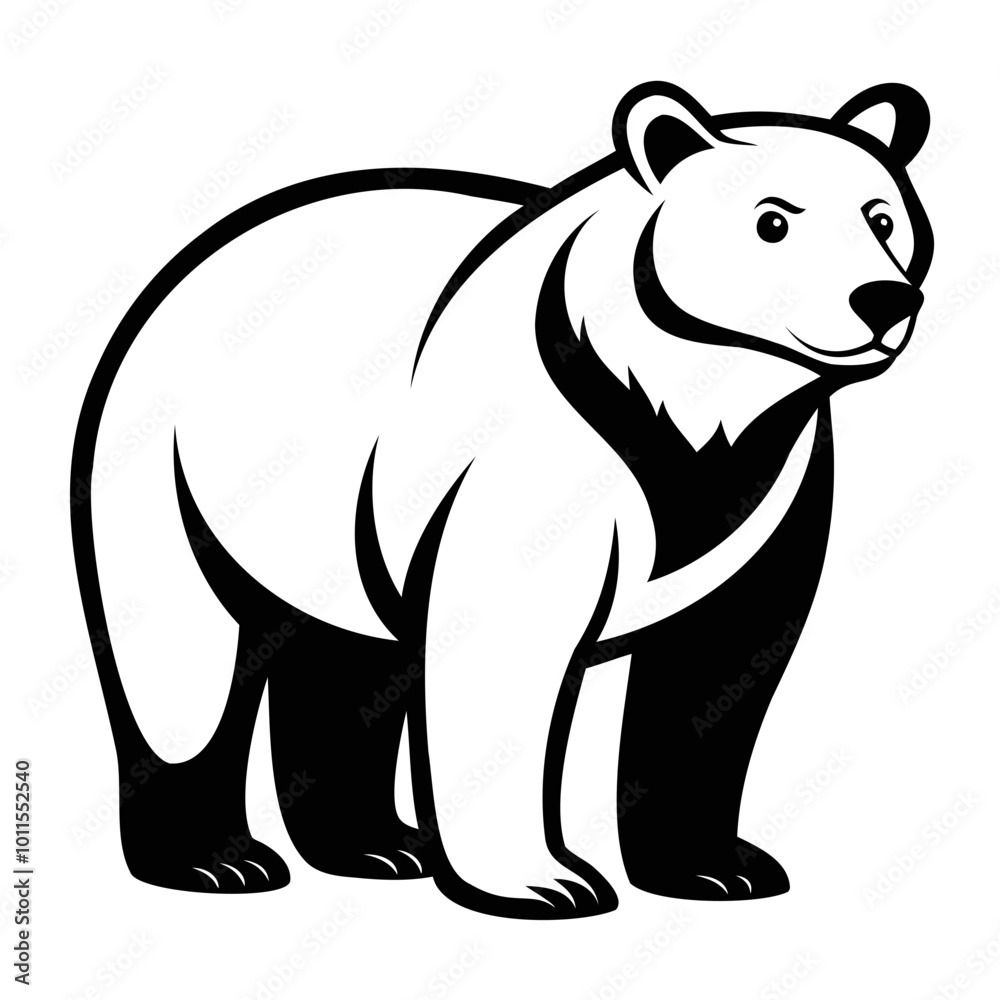 Fototapeta premium Grizzly or Polar bear black silhouette vector illustration on a white background, Logo icon