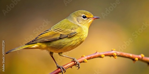 Orange-crowned warbler perched on a tilted branch photo