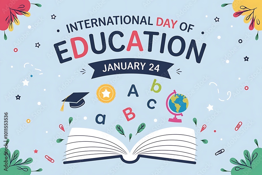 Naklejka premium Fun and Colorful International Day of Education Celebration Design